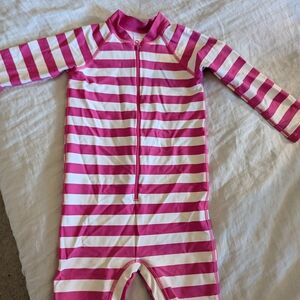 Pink and White Striped Kids One Piece Rashguard